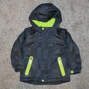 Cat & Jack 2-in-1 Gray and Neon Green Winter Snow Hooded Jacket Boys Size 3T